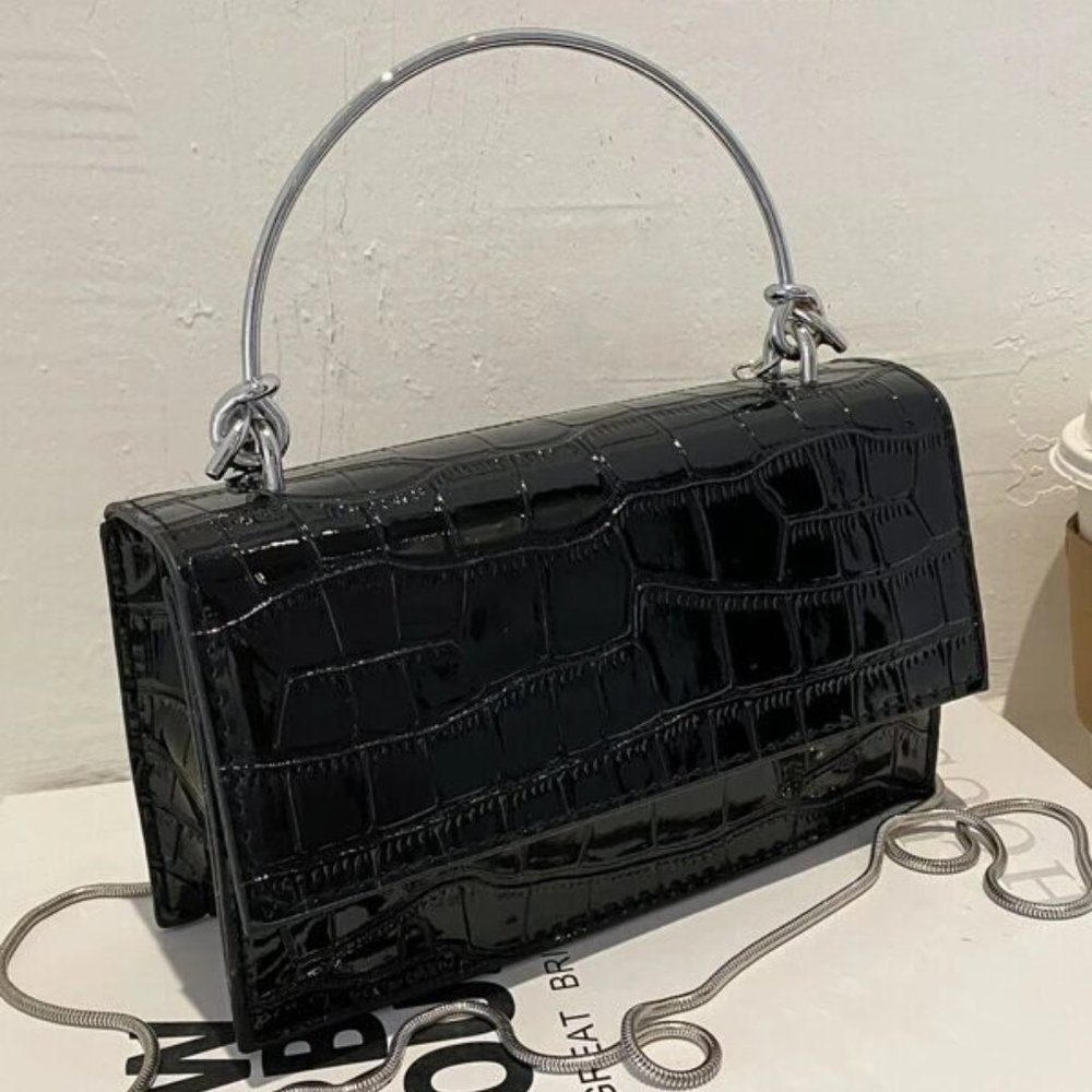 Croc Embossed Satchel Bag